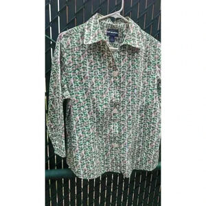 Women's wrinkle-free long sleeve shirt white w/ pink & green print size 12